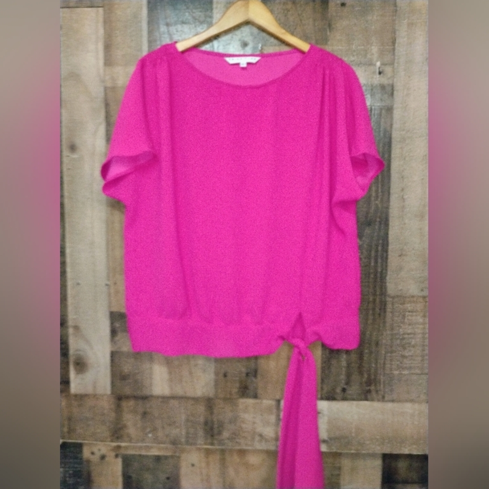 TRINA TURK Side Tie Roushed Shoulder Detail Top Blouse Women's Size Large Pink